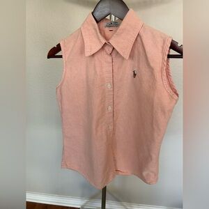 Polo Ralph Lauren Sleeveless Button Down Shirt Peach Oxford Small